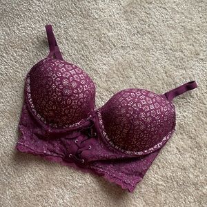VS push-up bra 36DD zipper back bustier plum